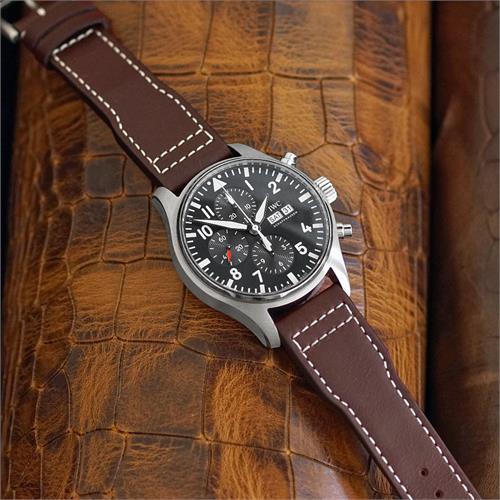 Iwc Pilot Style Watch Band Brown Horween White Stitch B R Bands